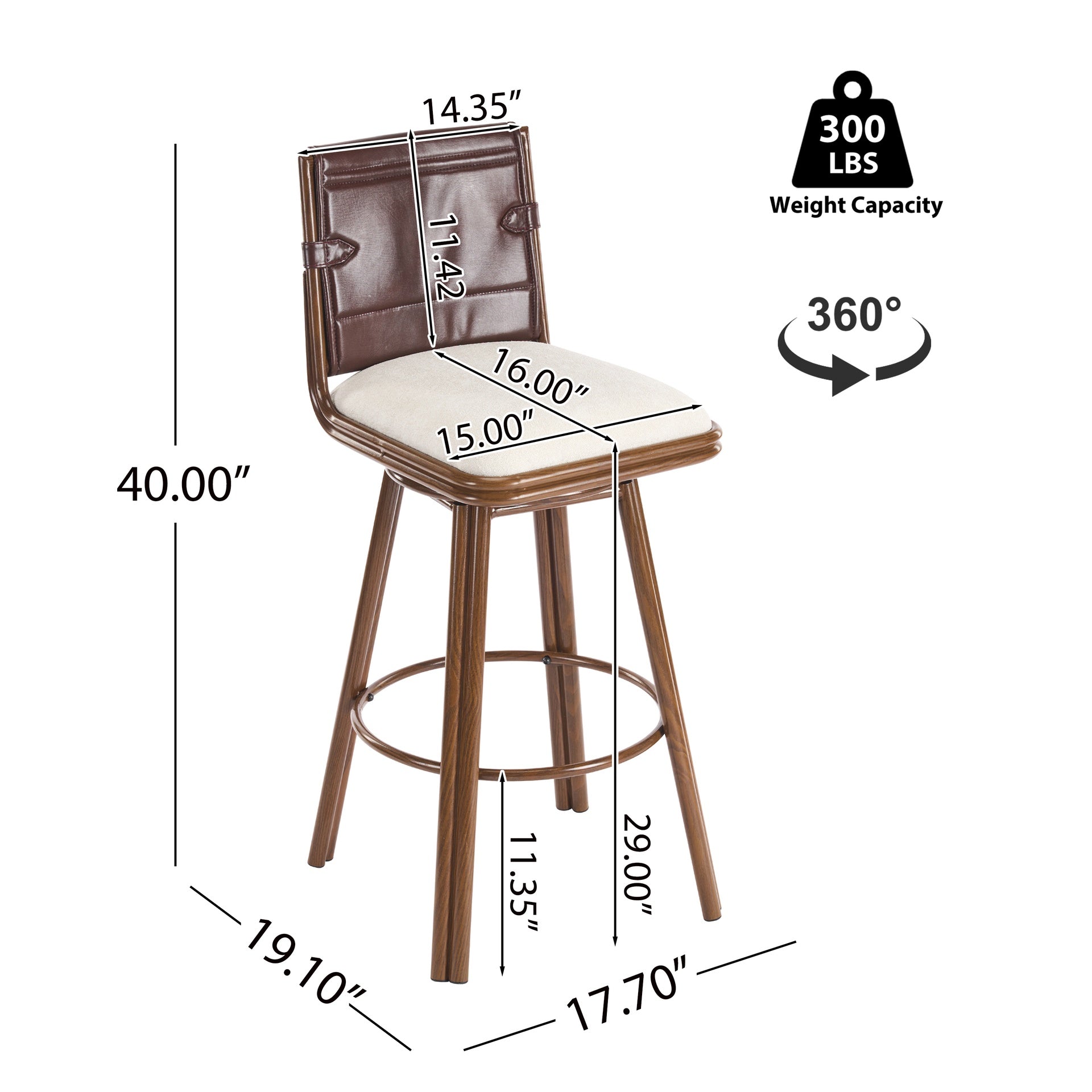 Sibyl Indoor Upholstered Swivel Bar Stool with Metal Frame, Walnut Finish and Beige Upholstery, Set of 2