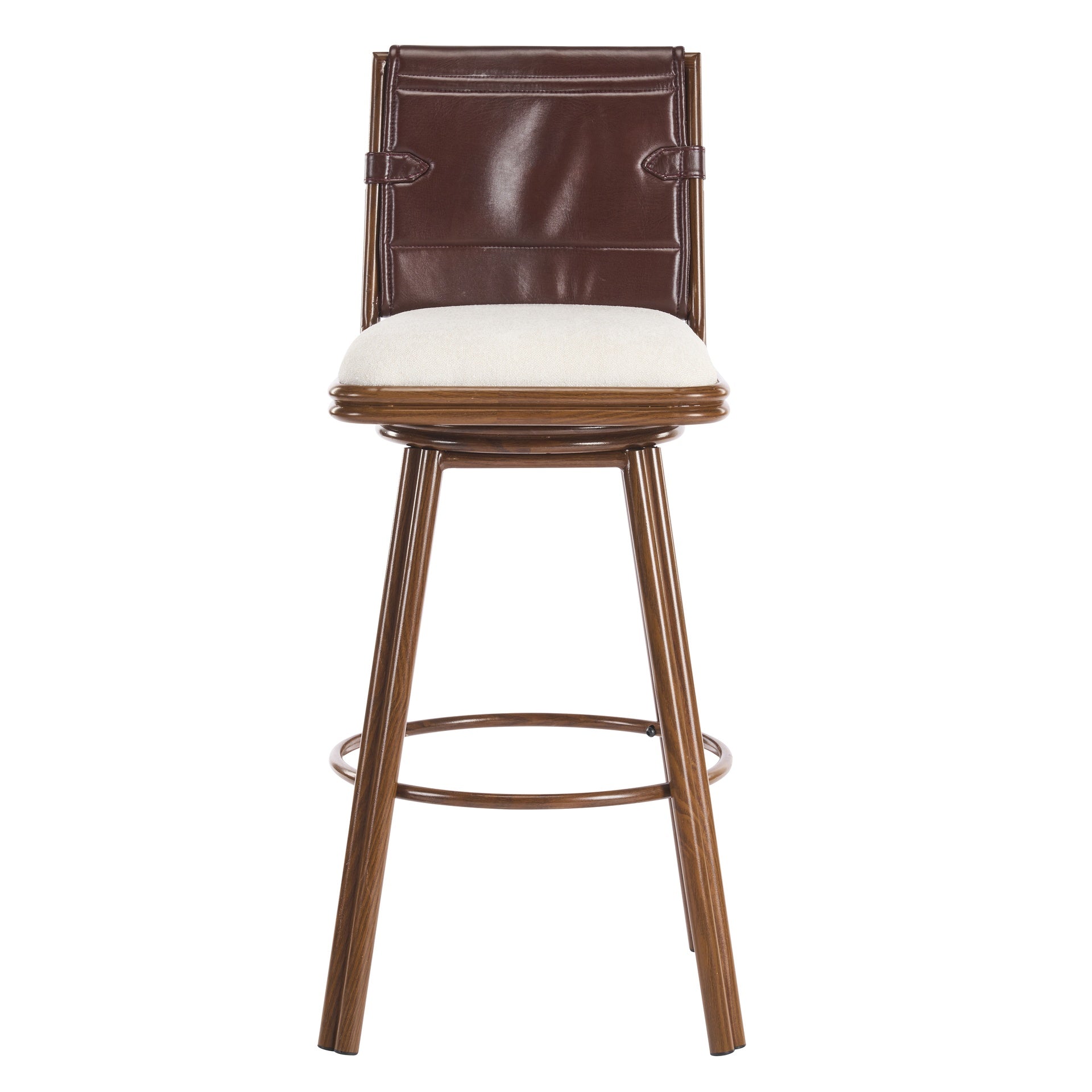 Sibyl Indoor Upholstered Swivel Bar Stool with Metal Frame, Walnut Finish and Beige Upholstery, Set of 2