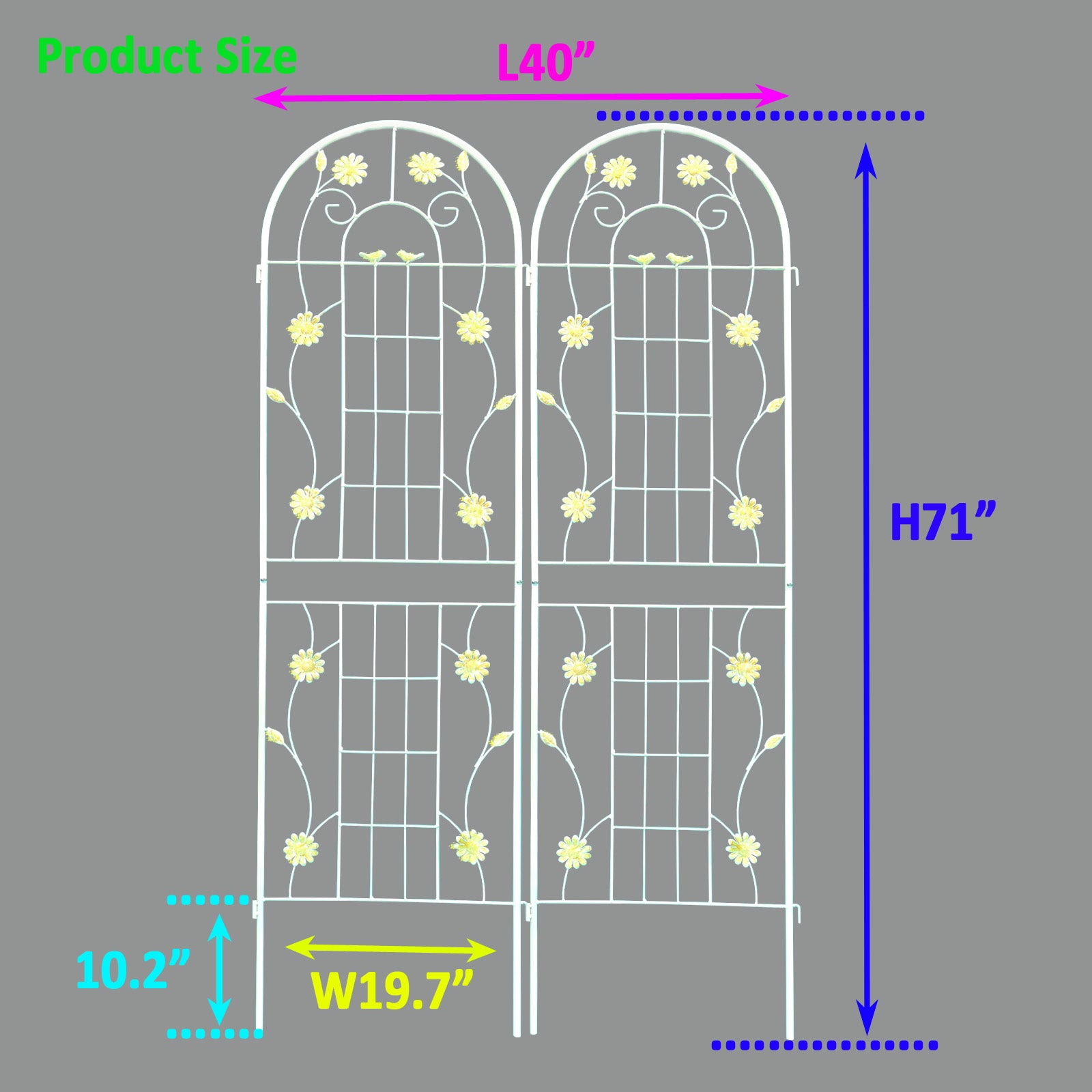 2 Pack Metal Garden Trellis 71" x 19.7" Rustproof Trellis for Climbing Plants Outdoor Flower Support Cream White