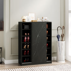 Marble black  shoe cabient with sliding door have 6 layers can storage at least30 pairs shoes