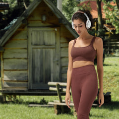L Size Coffee Yoga Basic Ribbed Knit Crisscross Back Crop Sports Tank Top, Breathable, Removable Cups, Cute Gym Wear  Seamless Sports Bra Exercise Athletic Activewear Workout