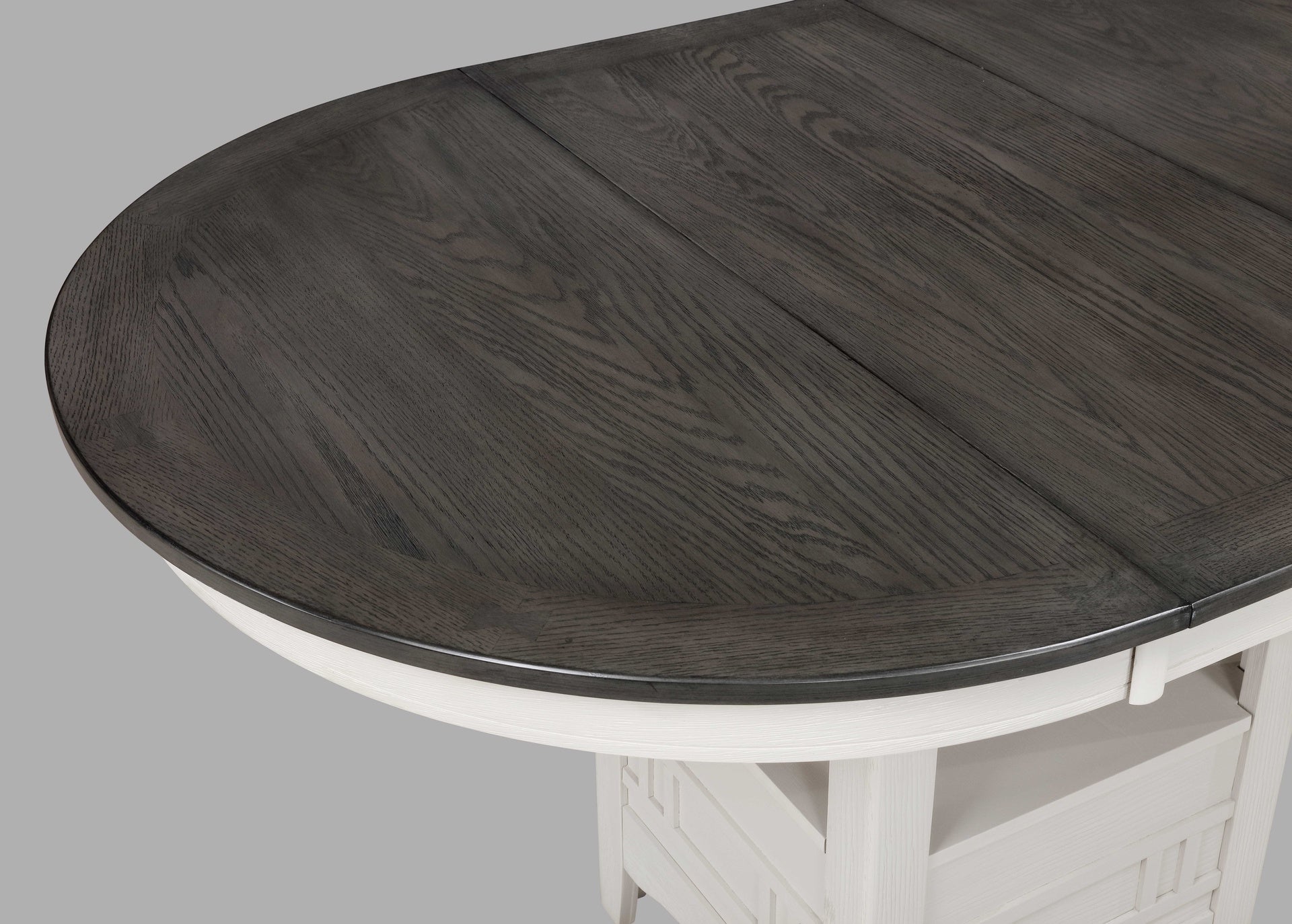 1pc Casual Counter Height Kitchen 18" Extendable Leaf Storage Table Pedestal Base Design Wooden Dining Room Two-Tone Finish Chalk Grey