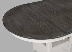 1pc Casual Counter Height Kitchen 18" Extendable Leaf Storage Table Pedestal Base Design Wooden Dining Room Two-Tone Finish Chalk Grey