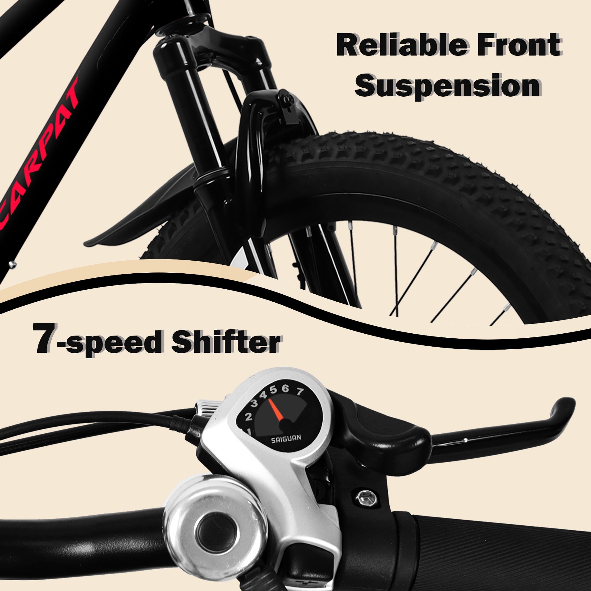 A20184 20 inch Mountain Kids Bike for Boys & Girls, Ages 6-12, 7-Speed with Front Suspension