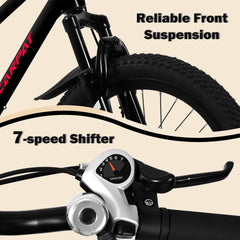 A20184 20 inch Mountain Kids Bike for Boys & Girls, Ages 6-12, 7-Speed with Front Suspension