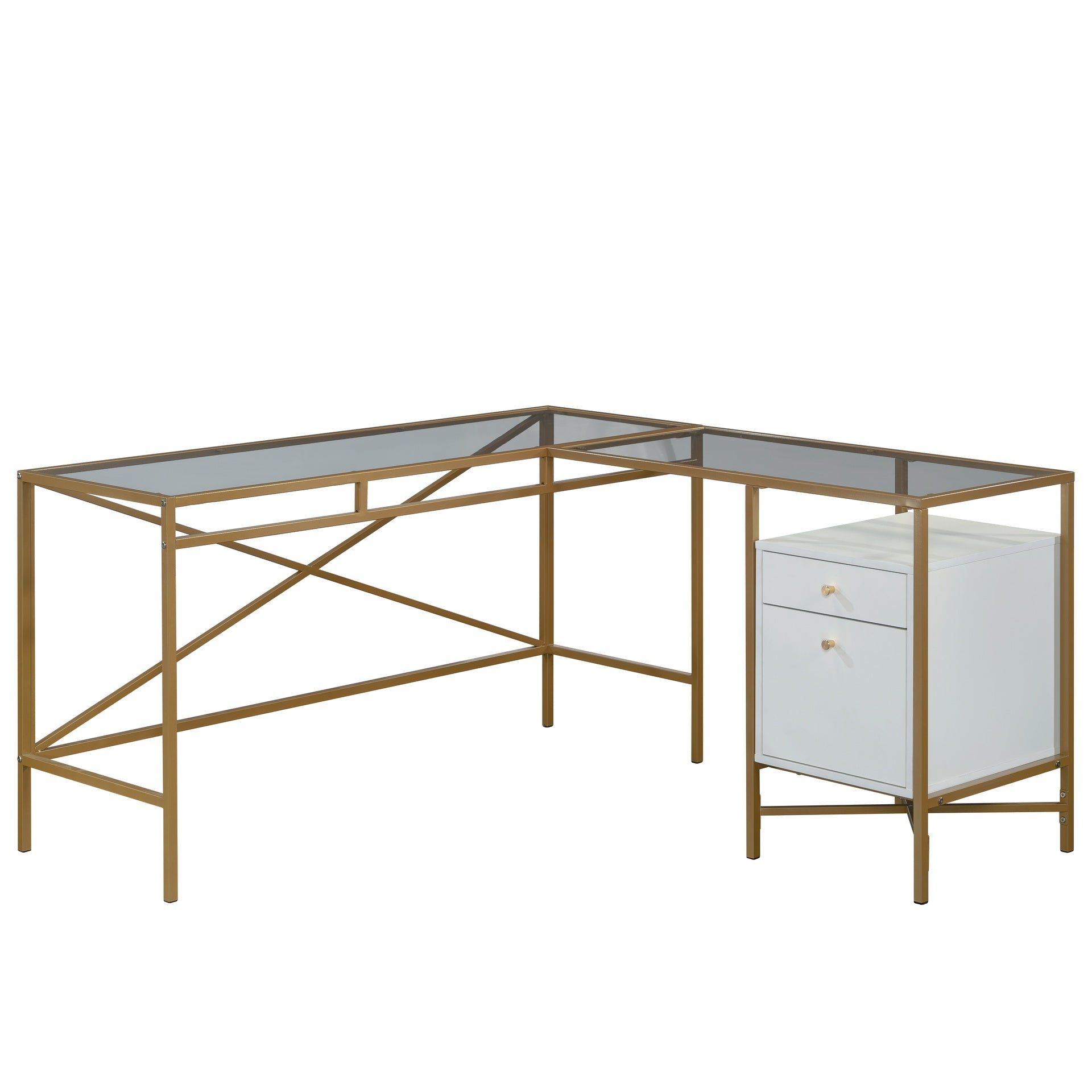 L-Shaped Desk with Glass Top, White finish