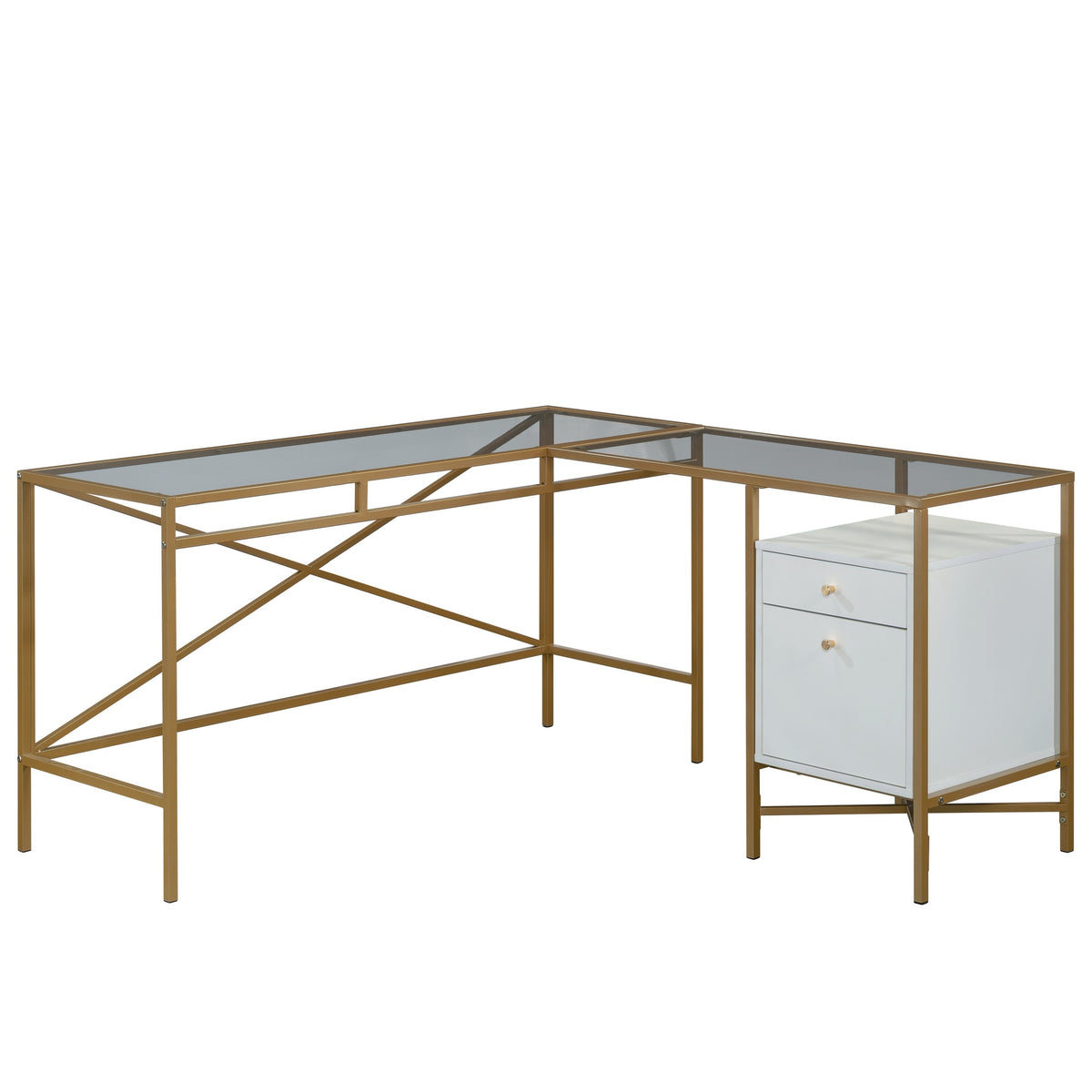 L-Shaped Desk with Glass Top, White finish
