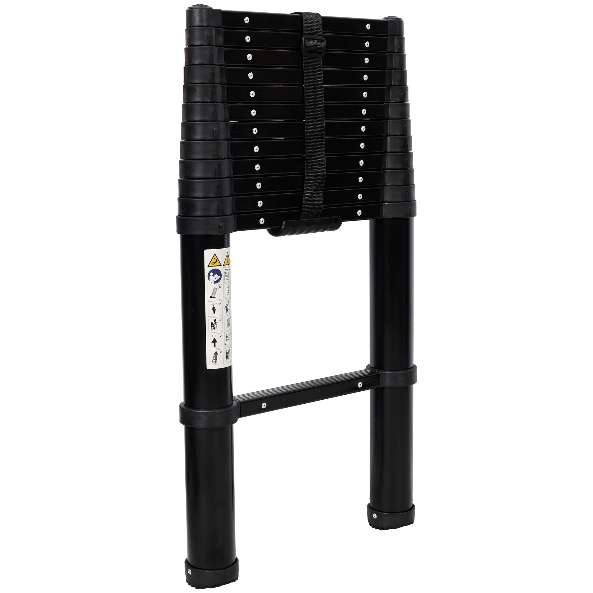 12.5FT Telescopic Ladder Aluminum Ladder with Non-Slip Feet, Slow Down Safety Function Portable Extension Ladder for Household and Outdoor Working, 330lb Capacity Black