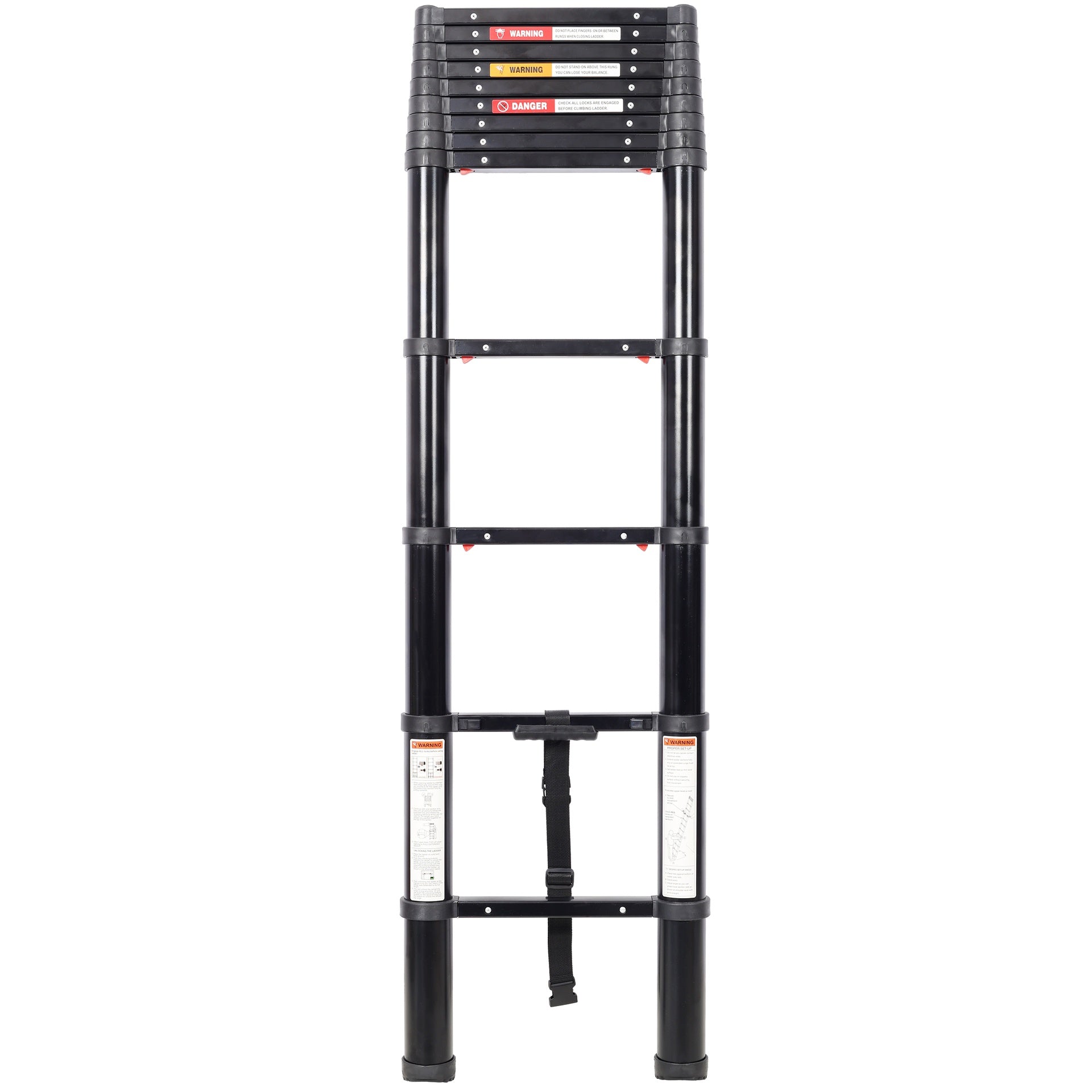 12.5FT Telescopic Ladder Aluminum Ladder with Non-Slip Feet, Slow Down Safety Function Portable Extension Ladder for Household and Outdoor Working, 330lb Capacity Black