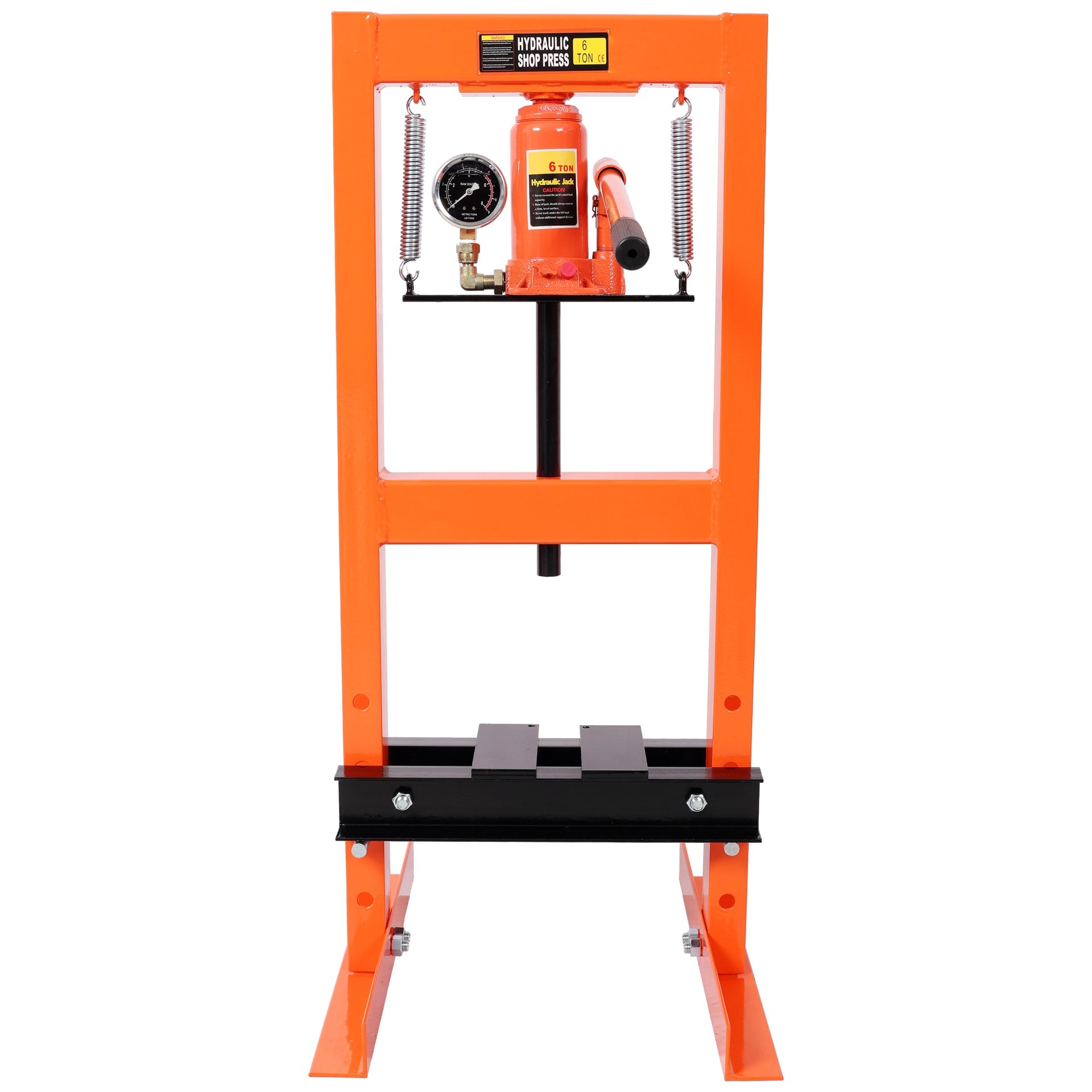 6Ton Bottle Jack Shop Press with Gauge, Bend, Straighten, or Press Parts, Install Bearings, U-Joints, Bushings, Ball Joints, and Pulleys,Orange