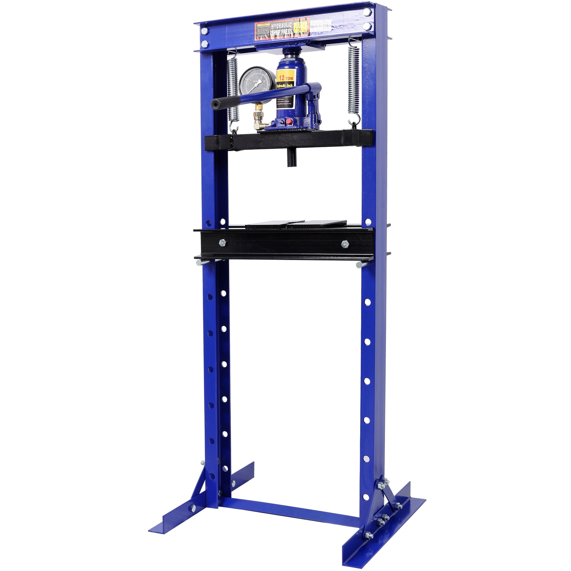 12Ton Bottle Jack Shop Press with Gauge, Bend, Straighten, or Press Parts, Install Bearings, U-Joints, Bushings, Ball Joints, and Pulleys,Blue
