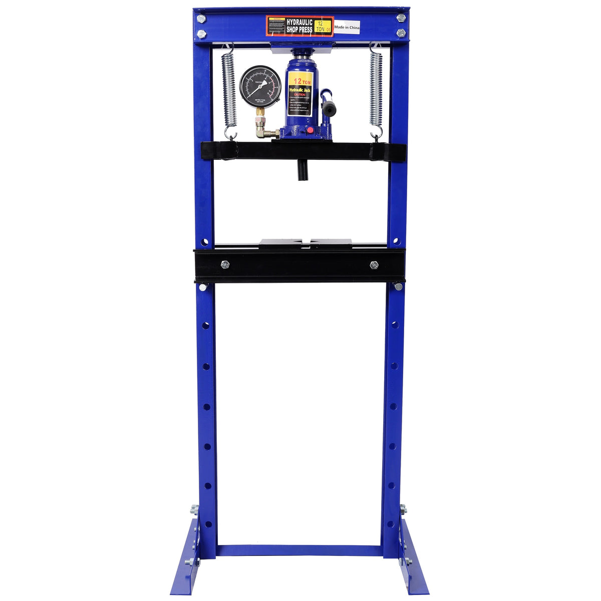 12Ton Bottle Jack Shop Press with Gauge, Bend, Straighten, or Press Parts, Install Bearings, U-Joints, Bushings, Ball Joints, and Pulleys,Blue