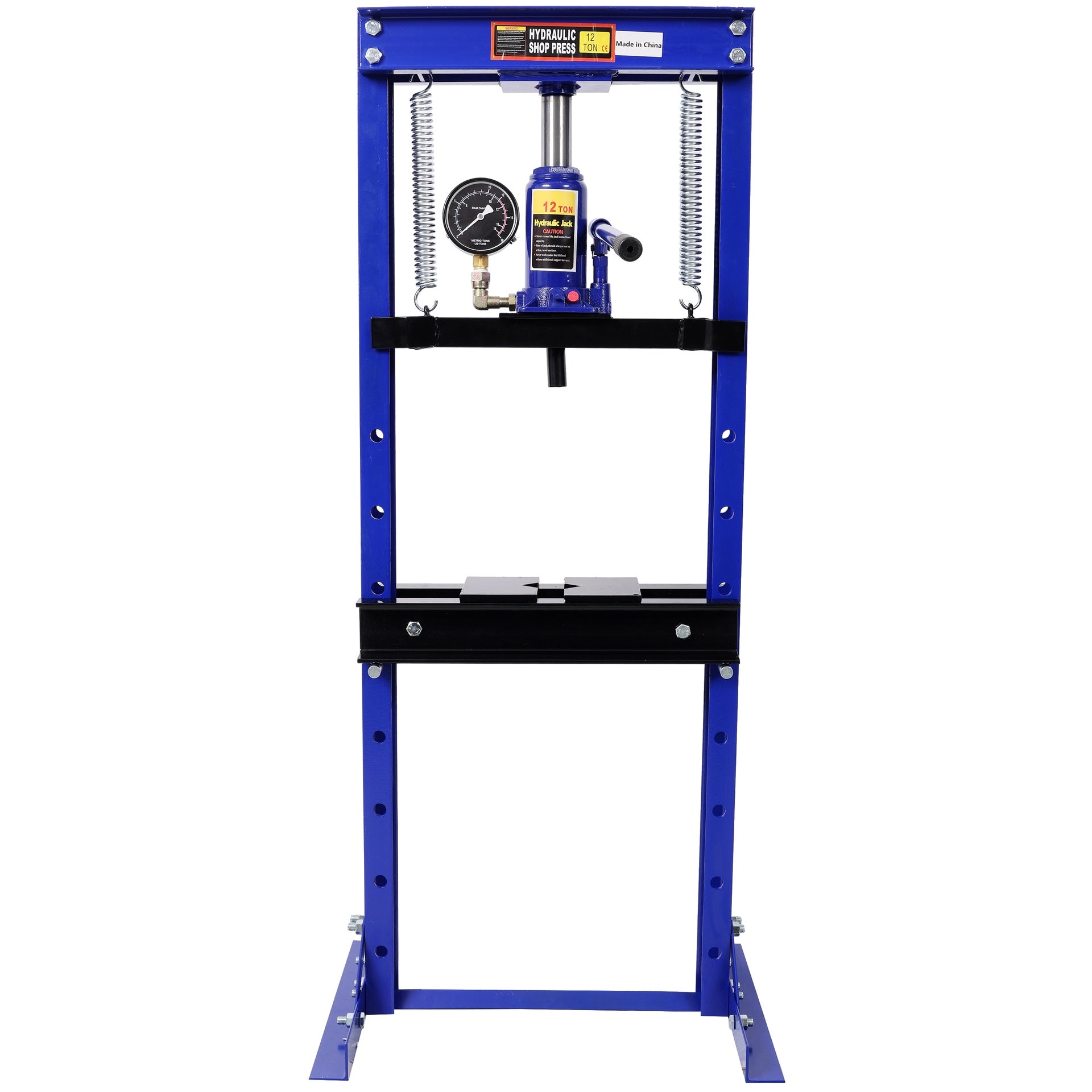12Ton Bottle Jack Shop Press with Gauge, Bend, Straighten, or Press Parts, Install Bearings, U-Joints, Bushings, Ball Joints, and Pulleys,Blue