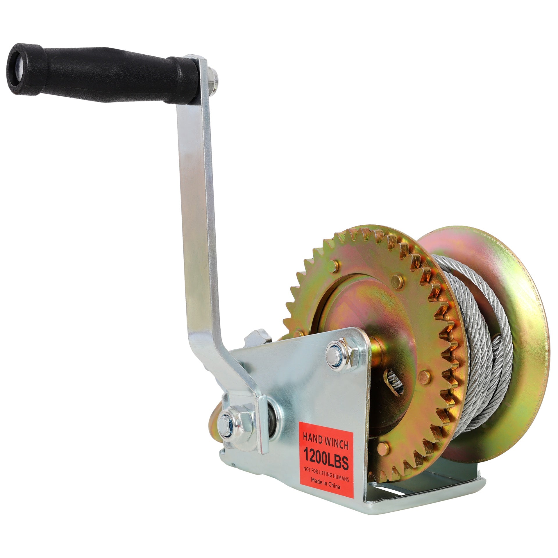 1200LBS Hand Winch,with 32.8FT Steel Cable,Galvanized Shell,4.1:1 Gear Ratio Portable Winch,Two-Way Ratchet,Manual Operated Hand Crank Winch for Trailer, Boat or ATV Towing
