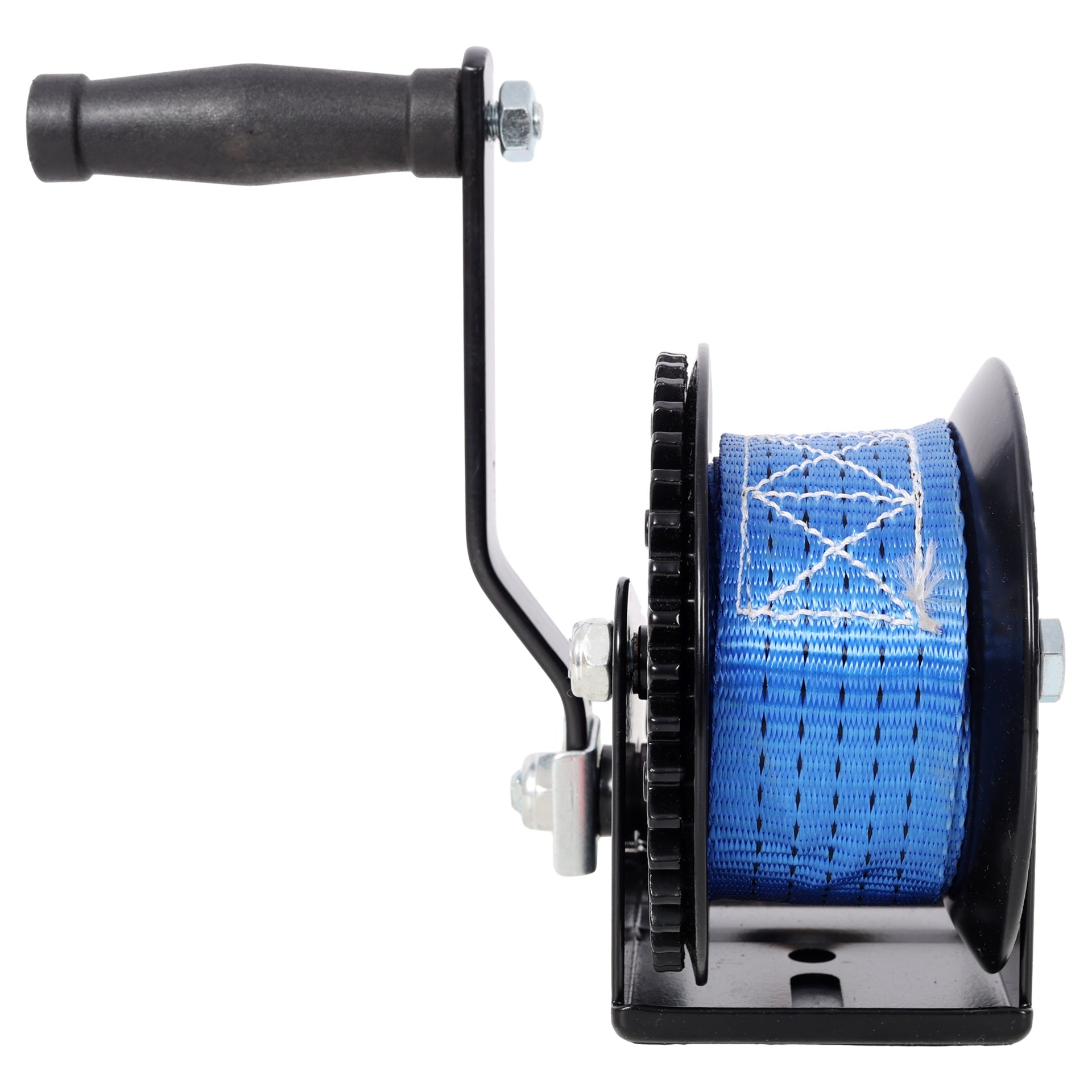 1200LBS Hand Winch,with 19.6FT Blue Strap,Black Shell,4.1:1 Gear Ratio Portable Winch,Two-Way Ratchet,Manual Operated Hand Crank Winch for Trailer, Boat or ATV Towing