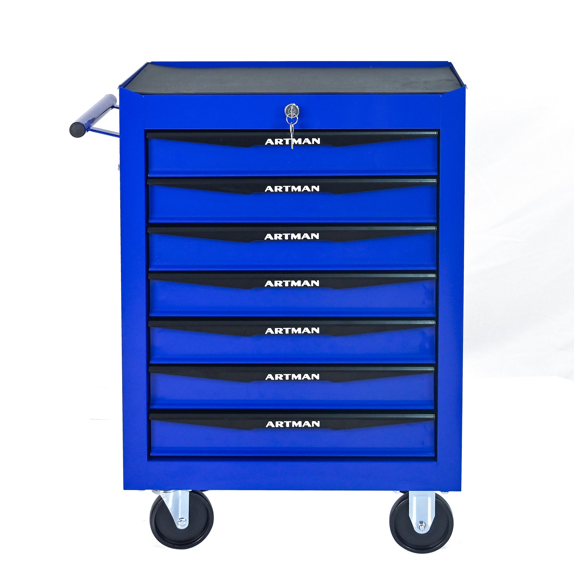 Rolling Metal Tool Chest with 7 Drawers, 20" 7-Drawer Tool Chest Cabinet with Ball Bearing Drawer Slides, Steel Tool Storage Box Organizer -BLACK&BLUE