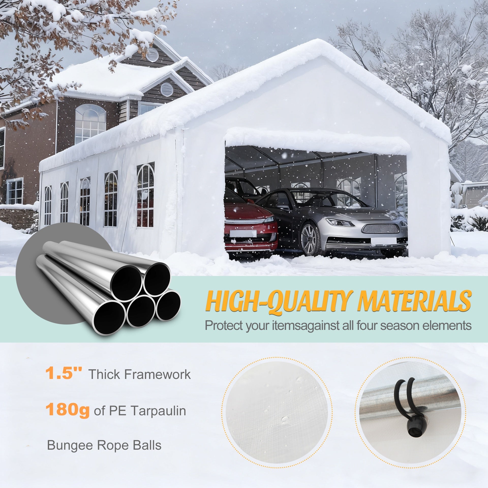 Carport Canopy 16x32 Heavy Duty, Portable Metal Carport Garage with Removable Waterproof Cover & Sidewalls, All Weather Outdoor Shelter for Cars, Trucks, Vehicles & Equipment
