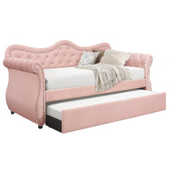 Abby Modern Style Upholstered Velvet Wood Daybed with Trundle in Pink