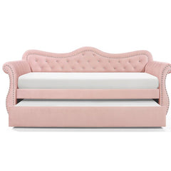 Abby Modern Style Upholstered Velvet Wood Daybed with Trundle in Pink