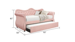 Abby Modern Style Upholstered Velvet Wood Daybed with Trundle in Pink