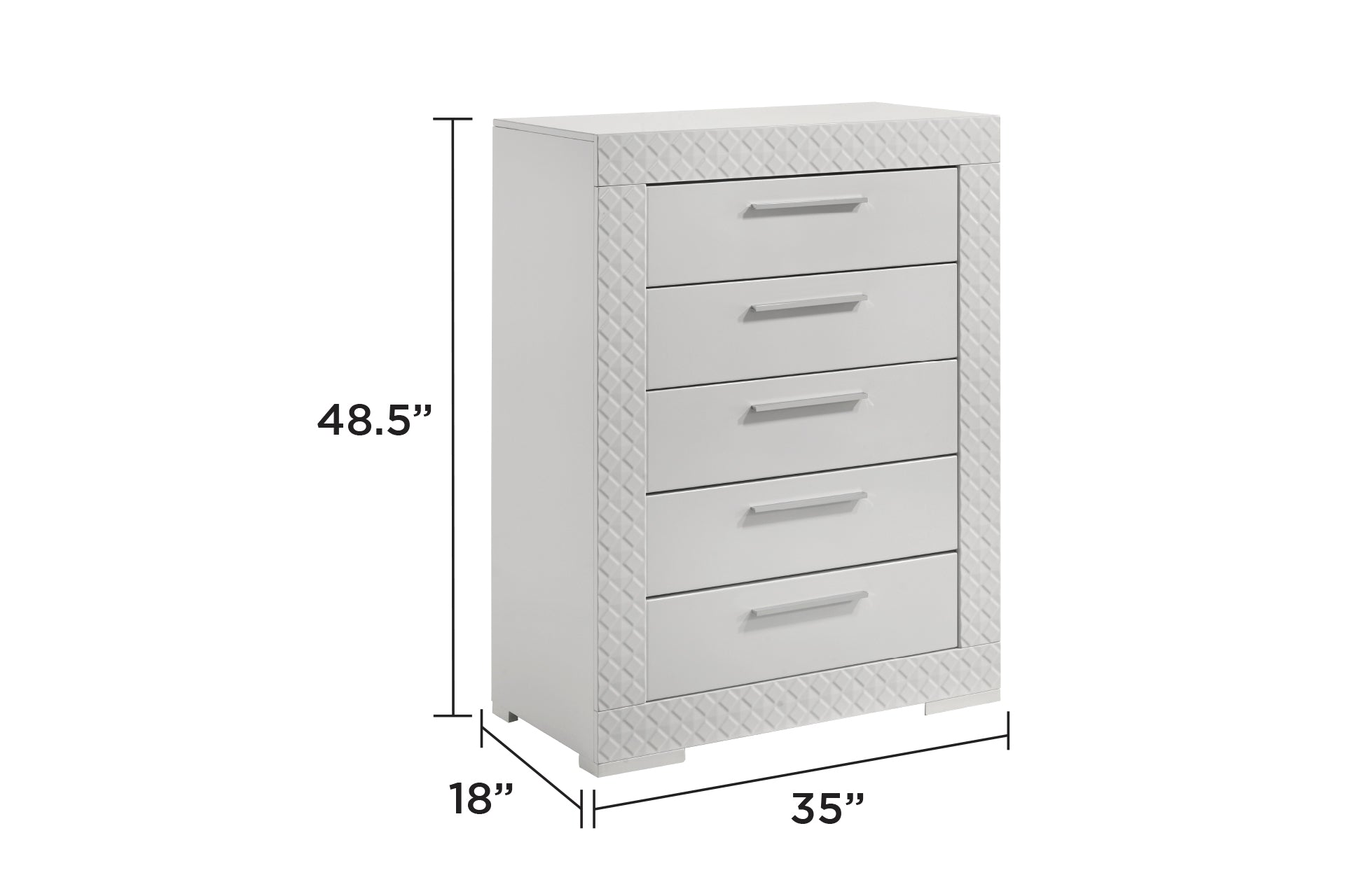 Blanca Modern Style 5-Drawer Chest Made with Wood in White
