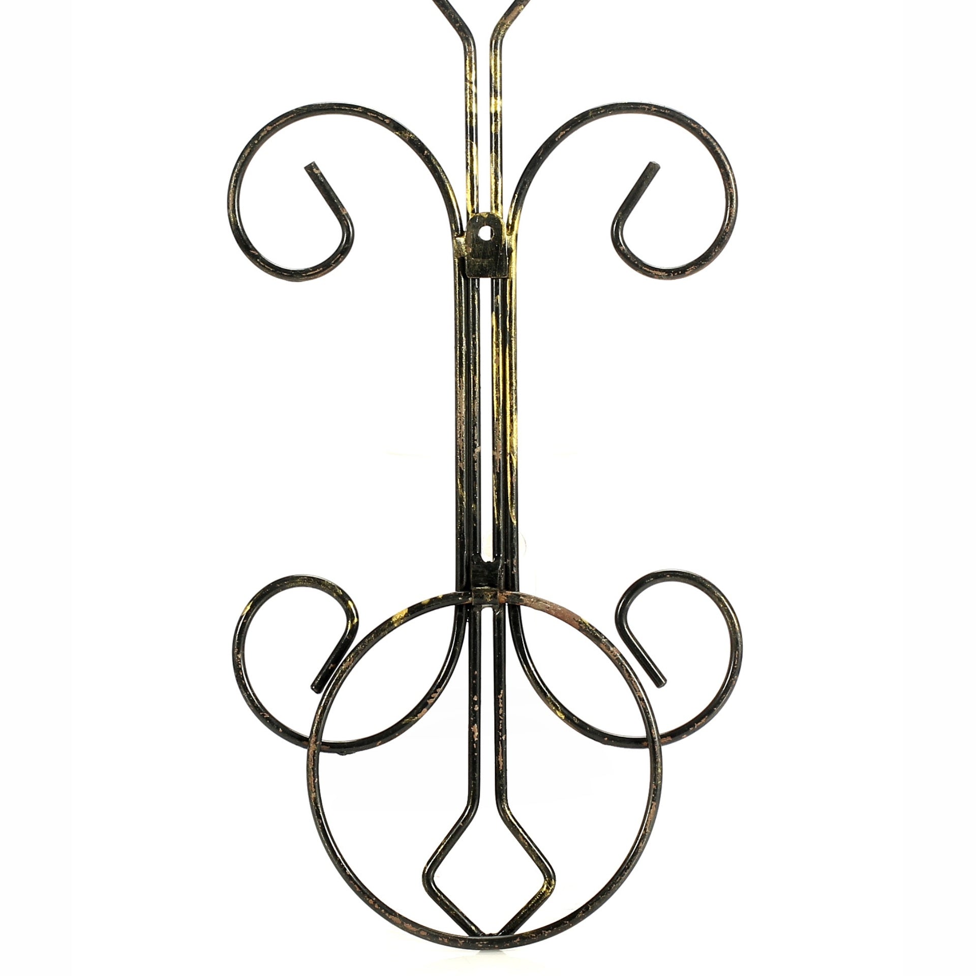 16" Single Pot Black / Gold Cast Metal Crest Wall Planter Decoration