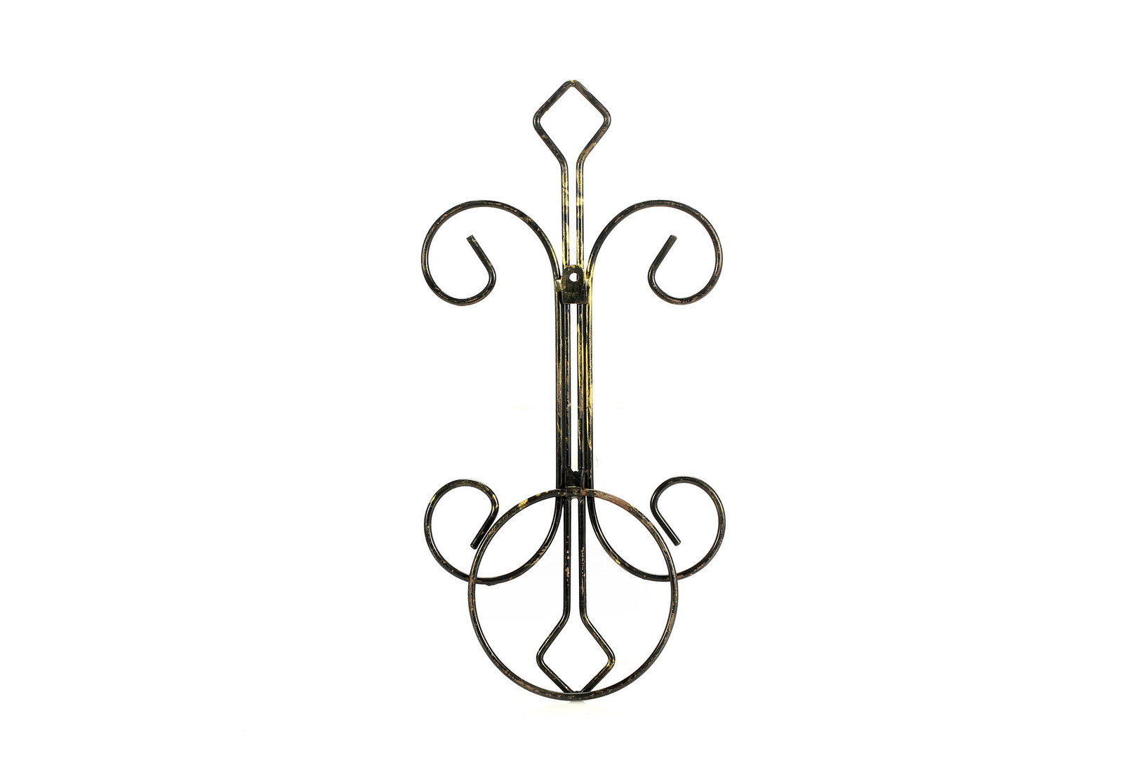 16" Single Pot Black / Gold Cast Metal Crest Wall Planter Decoration
