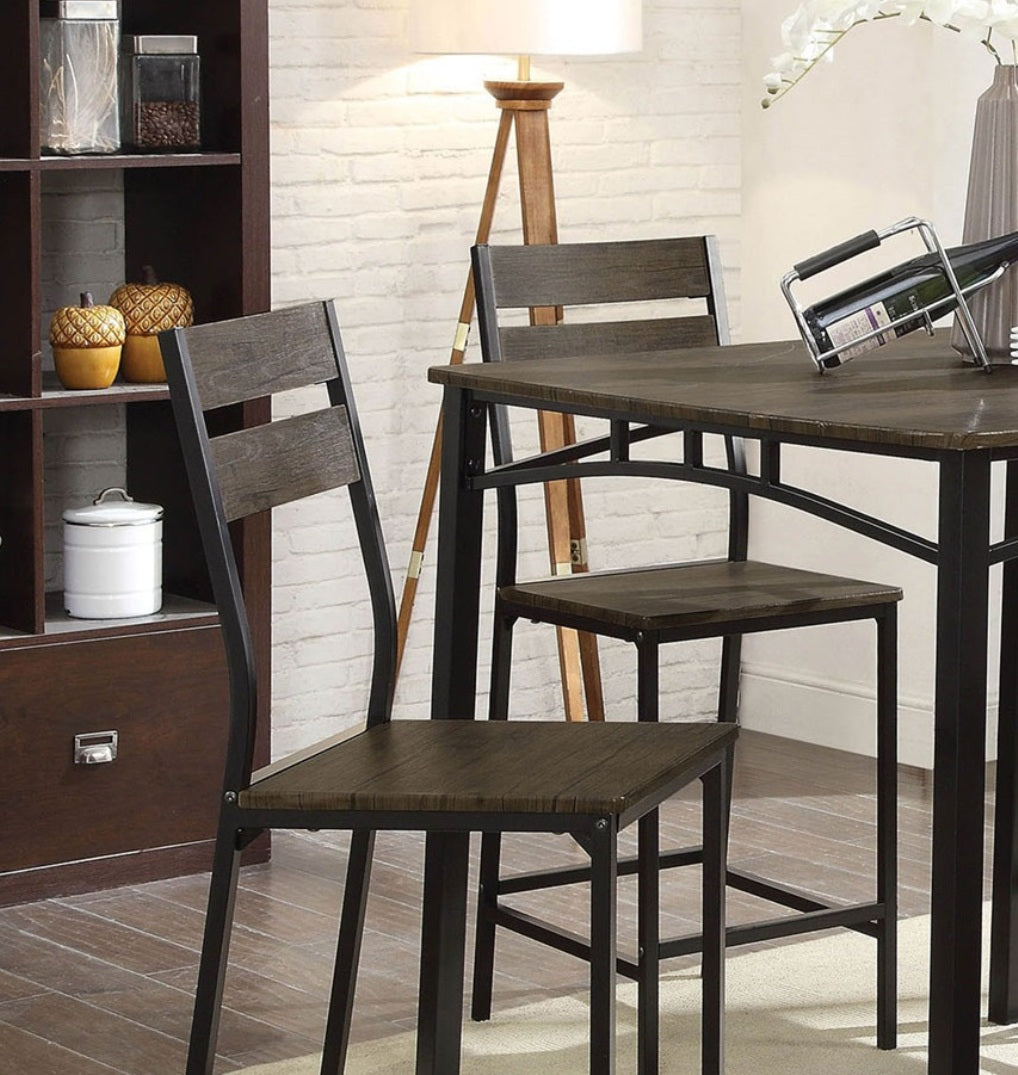 Dining Room Industrial Style Antique Brown 5pc Dining Set Counter Height Table 4x High Chairs Metal