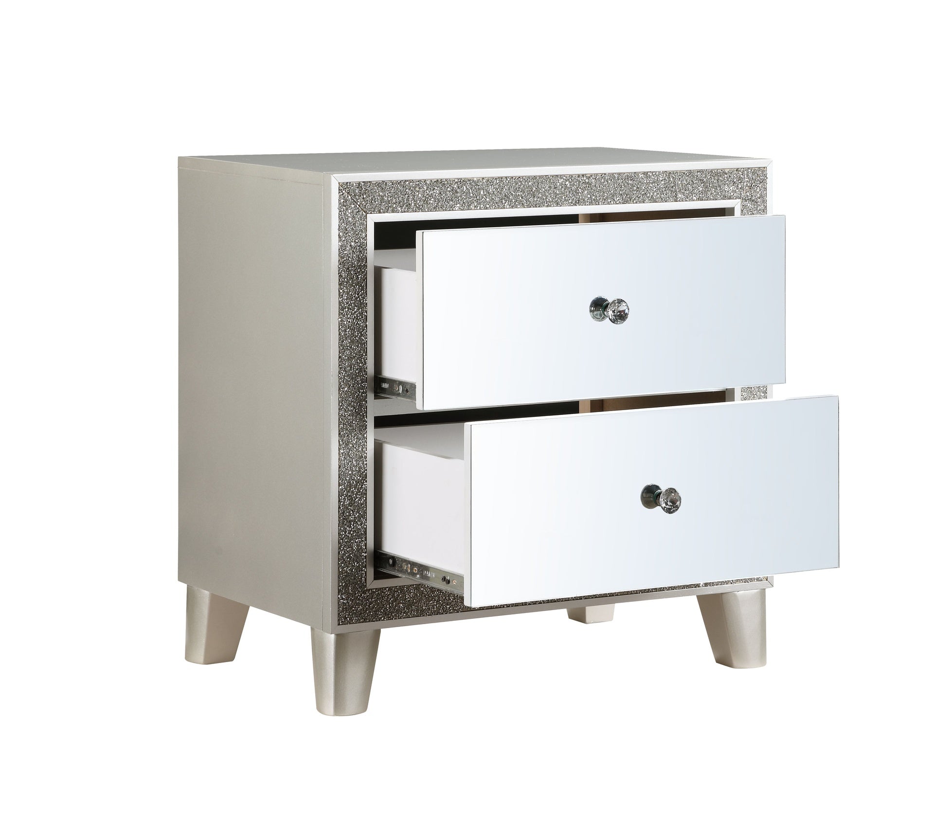 Glam Style Bedroom Furniture 1pc Nightstand with 2x Drawers Mirrored Front Champagne Finish