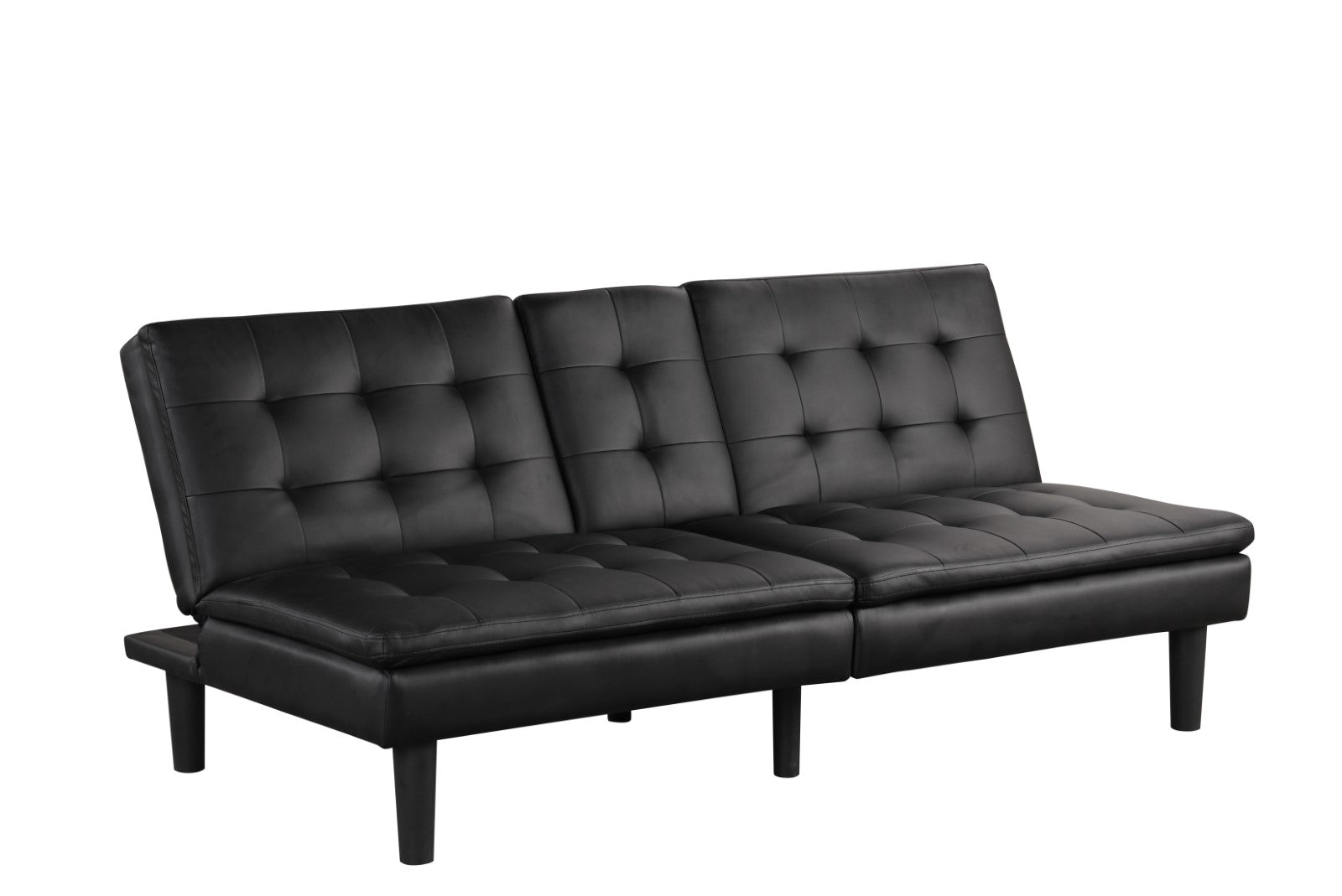 Contemporary Style Futon Sofa Bed Black Finish Built In USB Chargers Biscuit Tufting Seat And Back Back Seat Drop Down Table With Cup Holder Easily Convert To Bed