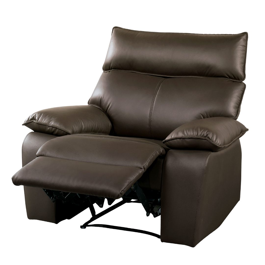Manual Recliner Chair Arms Pillow Top Flange Trim Brown Finish High Density Foam Contemporary Style