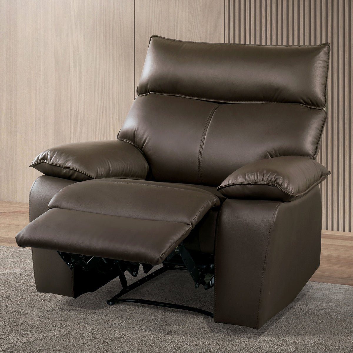 Manual Recliner Chair Arms Pillow Top Flange Trim Brown Finish High Density Foam Contemporary Style