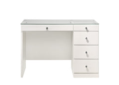1pc Glam Makeup Vanity Table Glass Top 5 Drawers Crystal Knobs White Wooden Bedroom Furniture White