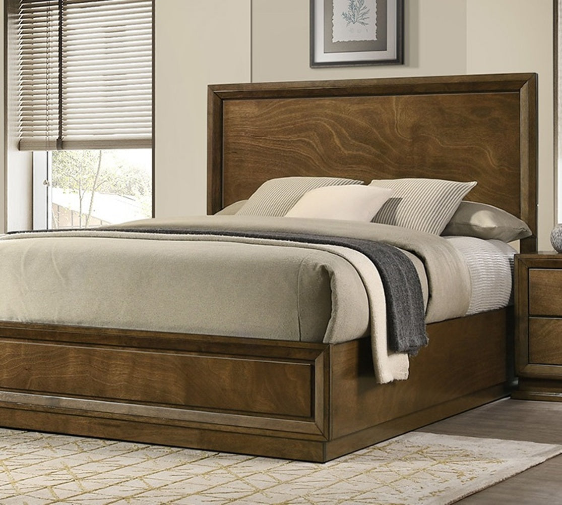 Strong Look Transitional Style 1pc Queen Size Bed Walnut Wooden Panel Bedframe High HB Bedroom Furniture