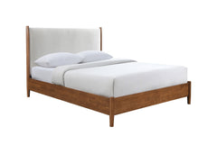 Walnut Color Panel Headboard Beige Upholstered 1pc King Size Bed Solid wood Mattress Ready Mid-Century Modern Style