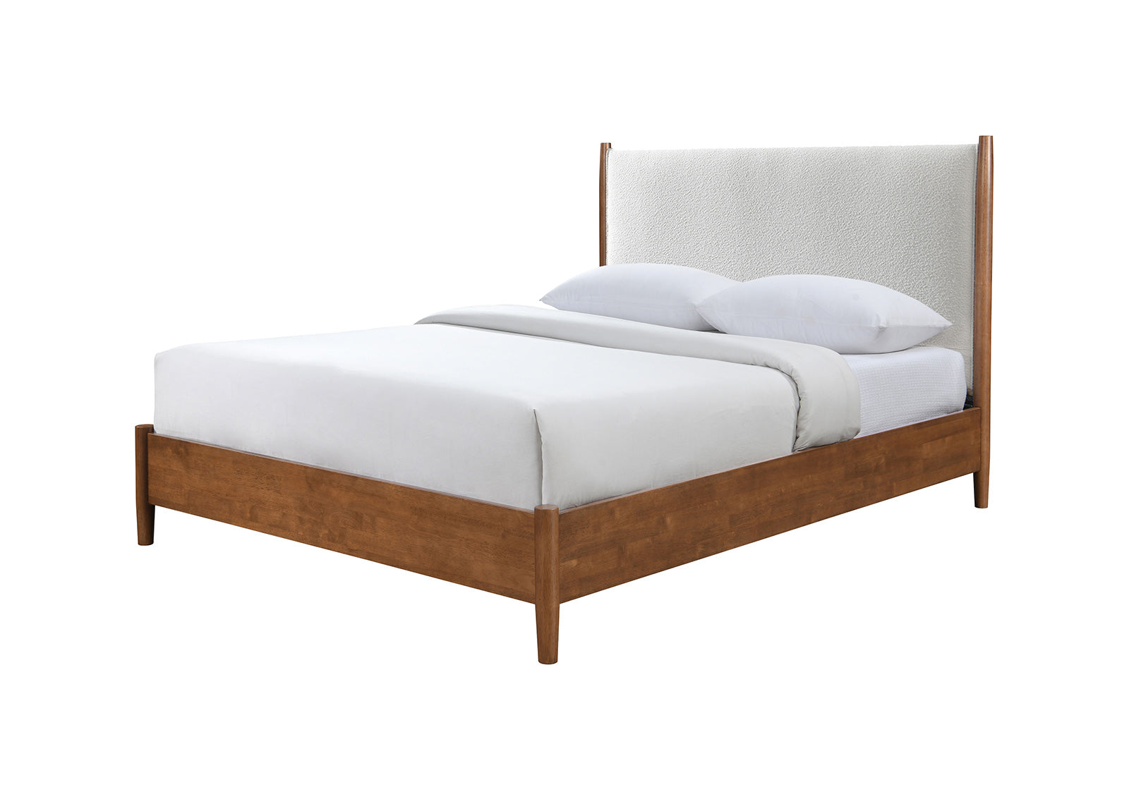 Walnut Color 3pc Bedroom Set Eastern King Size Bed 2x Nightstands Beige Upholstered Fabric Panel HB Mid-Century Modern Style