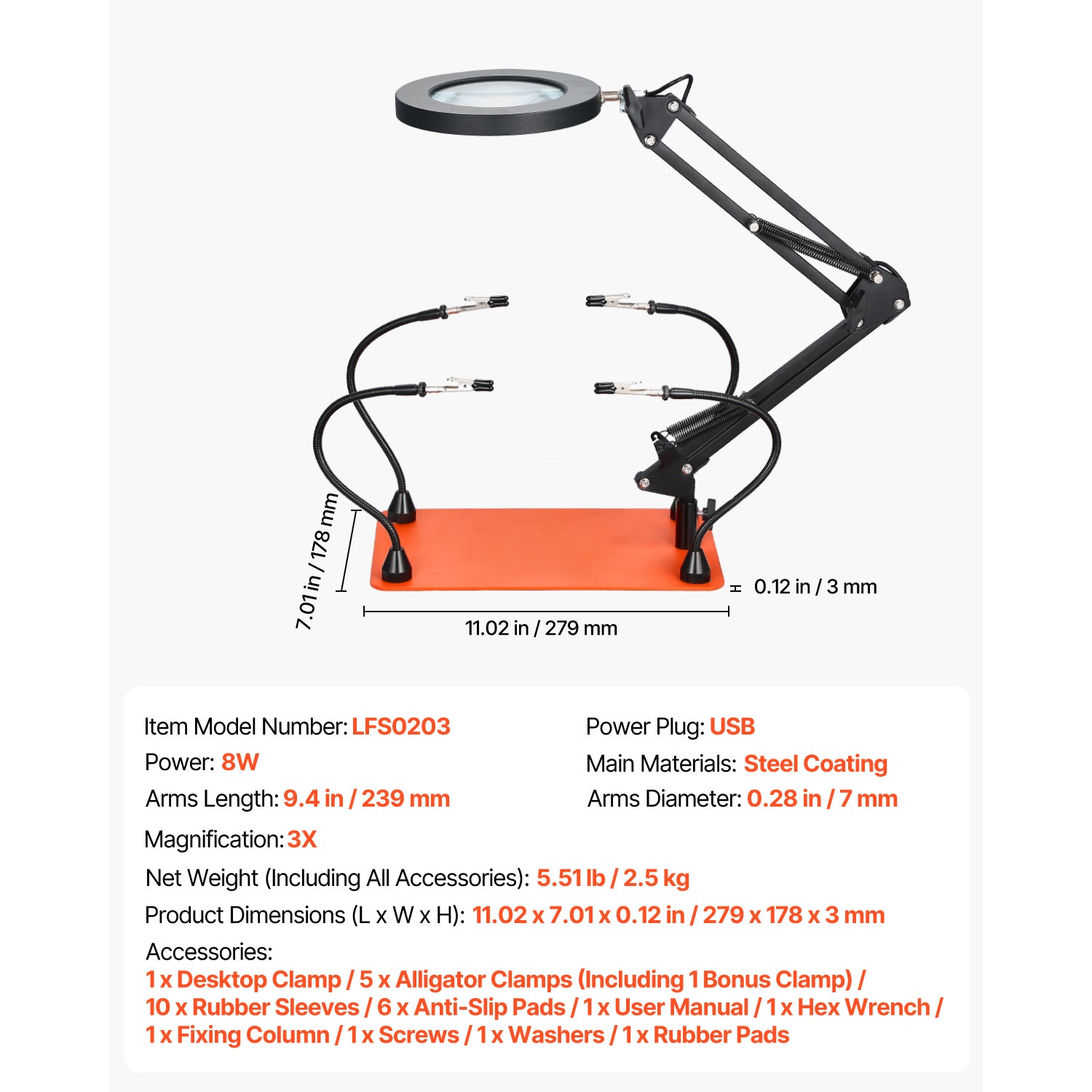 Magnetic Helping Hands Soldering Station 3X LED Magnifying Lamp 4 Arms