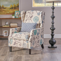 Pushback Recliner Chair, Modern Fabric Wingback Armchair with Nailhead Trim, and Wood Legs, Classic Living Room Recliner for Bedroom