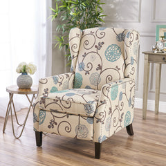 Pushback Recliner Chair, Modern Fabric Wingback Armchair with Nailhead Trim, and Wood Legs, Classic Living Room Recliner for Bedroom