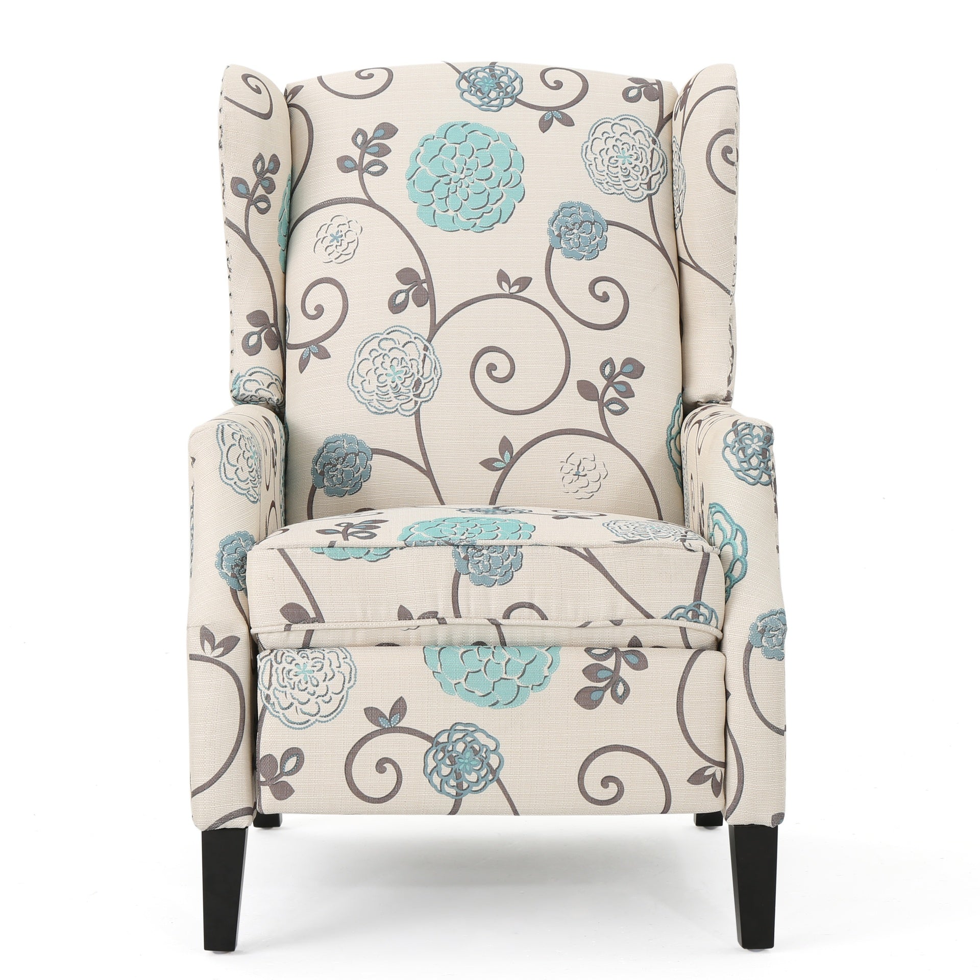 Pushback Recliner Chair, Modern Fabric Wingback Armchair with Nailhead Trim, and Wood Legs, Classic Living Room Recliner for Bedroom