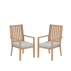 Set of 2 23" All-Weather Aluminum Patio Dining Chairs with Light Gray Cushions and Khaki Frame