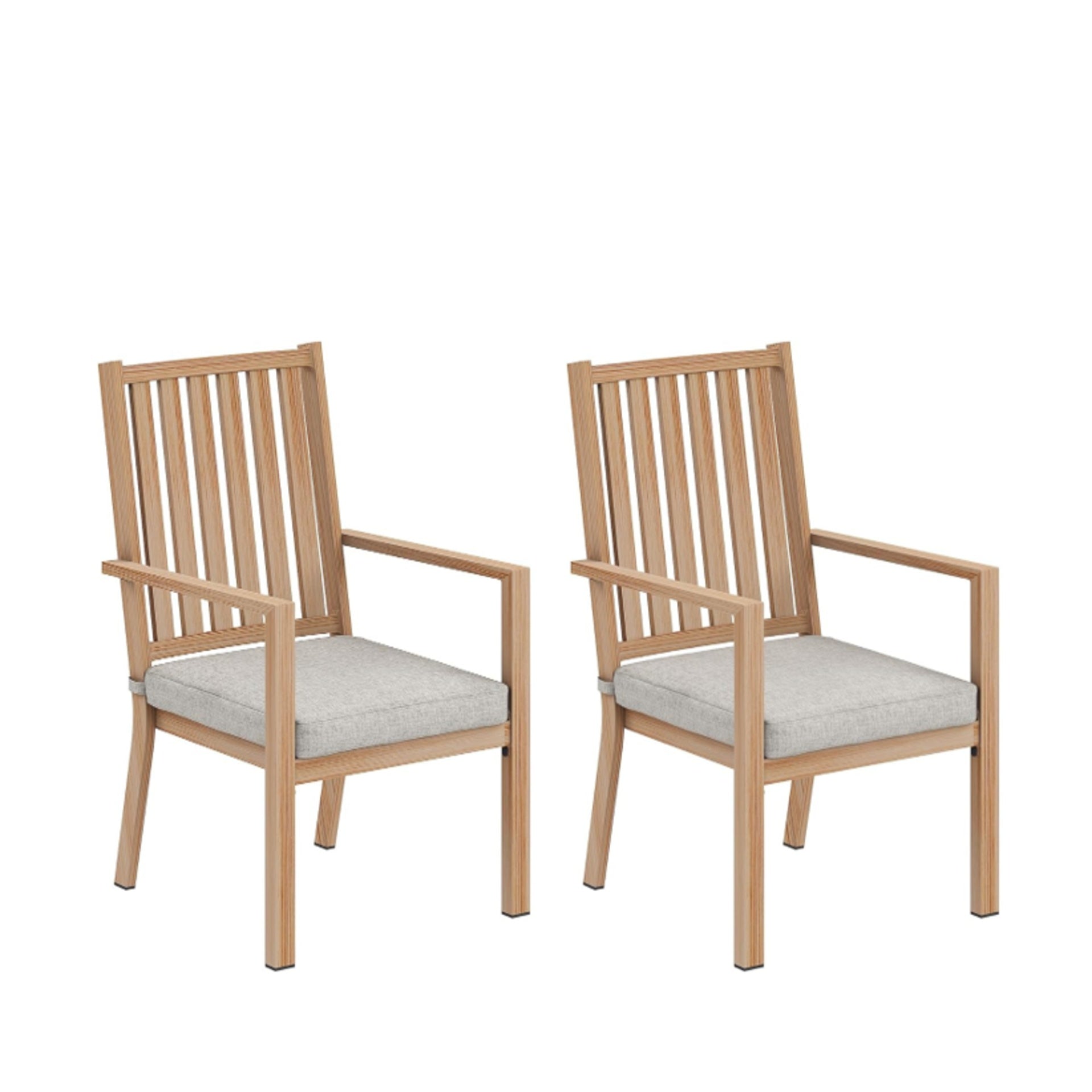Set of 2 23" All-Weather Aluminum Patio Dining Chairs with Light Gray Cushions and Khaki Frame