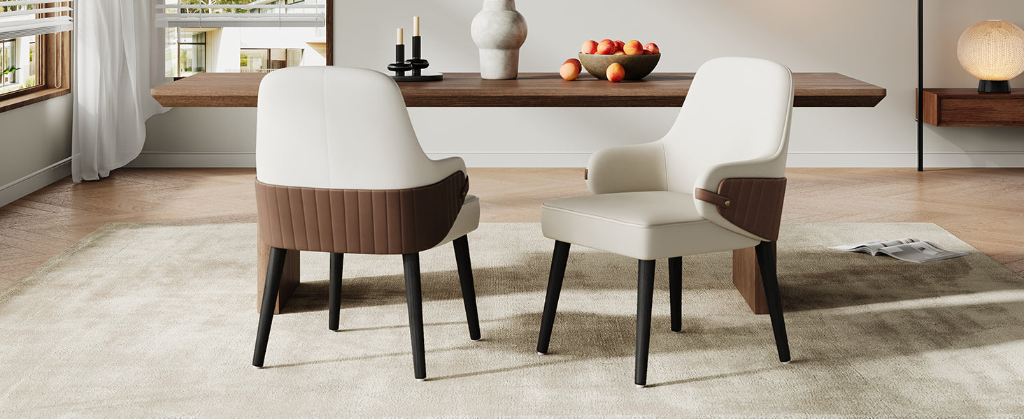 Indoor Dining Chair Set of 2, Beige & Brown Two-Tone Fabric Armchair with Sturdy Frame, Modern Accent Chair for Dining Room/Living Area, 300lbs