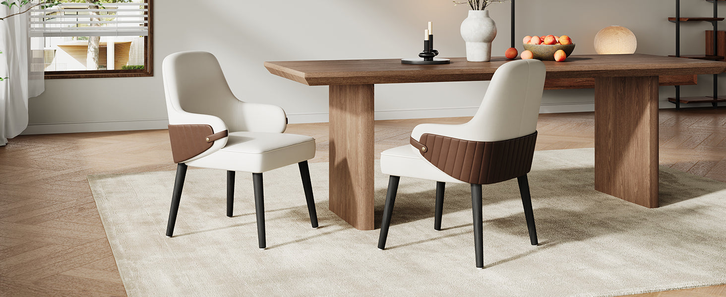 Indoor Dining Chair Set of 2, Beige & Brown Two-Tone Fabric Armchair with Sturdy Frame, Modern Accent Chair for Dining Room/Living Area, 300lbs