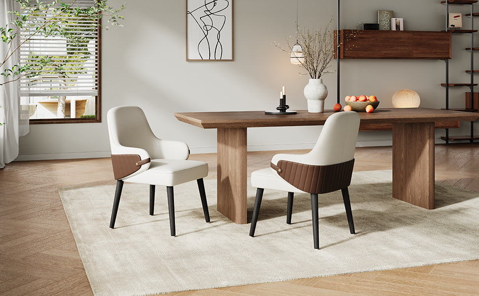 Indoor Dining Chair Set of 2, Beige & Brown Two-Tone Fabric Armchair with Sturdy Frame, Modern Accent Chair for Dining Room/Living Area, 300lbs