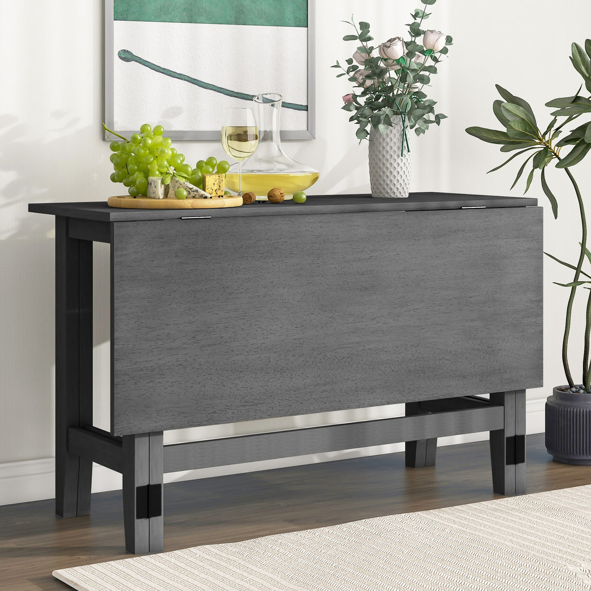 TOPMAX Farmhouse Wood Extendable Dining Table with Drop Leaf for Small Places, Gray
