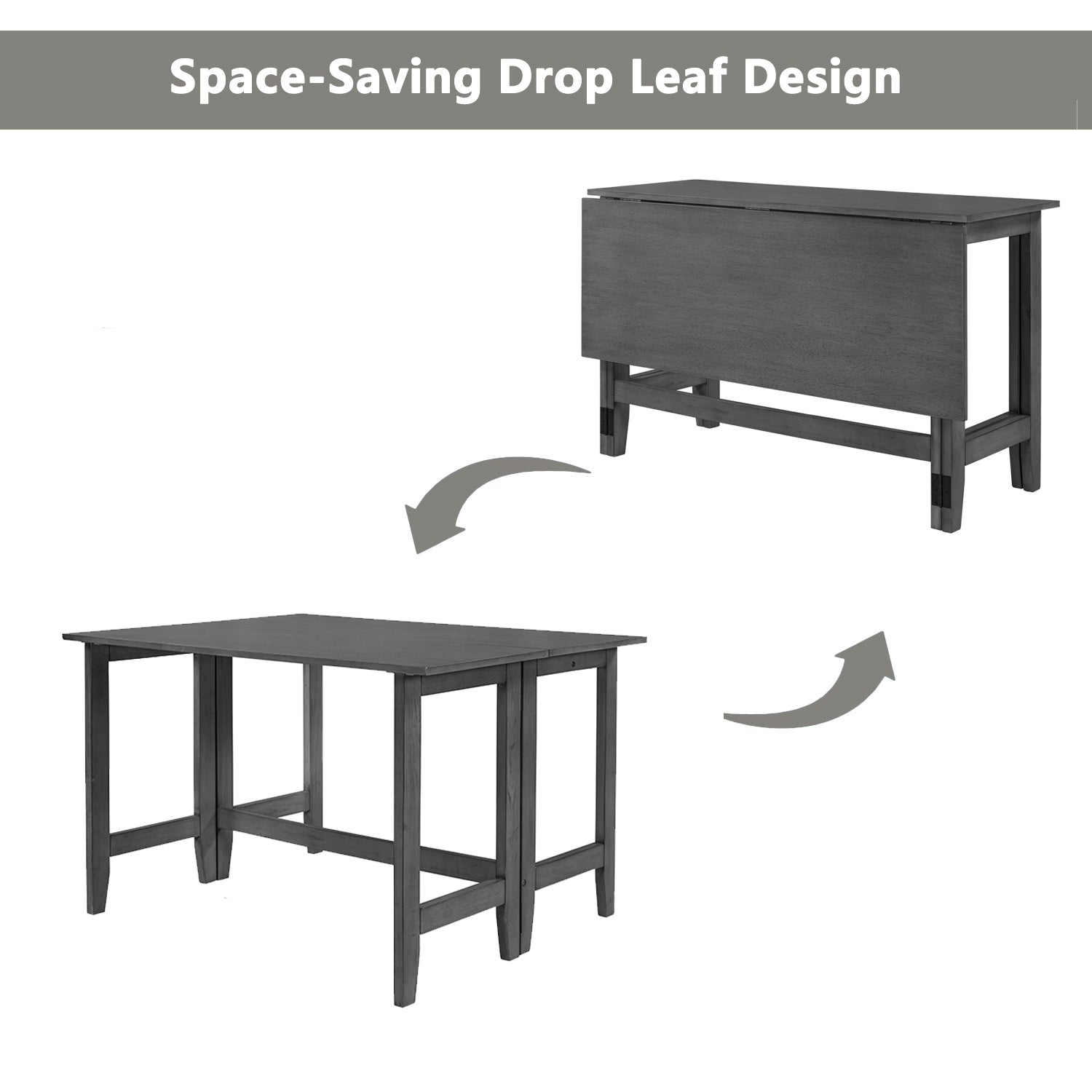 TOPMAX Farmhouse Wood Extendable Dining Table with Drop Leaf for Small Places, Gray