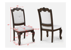 2pc Chairs Beautifully Detailed Frames Luxurious Upholstery Coffee Brown Solid Wood Dining Furniture