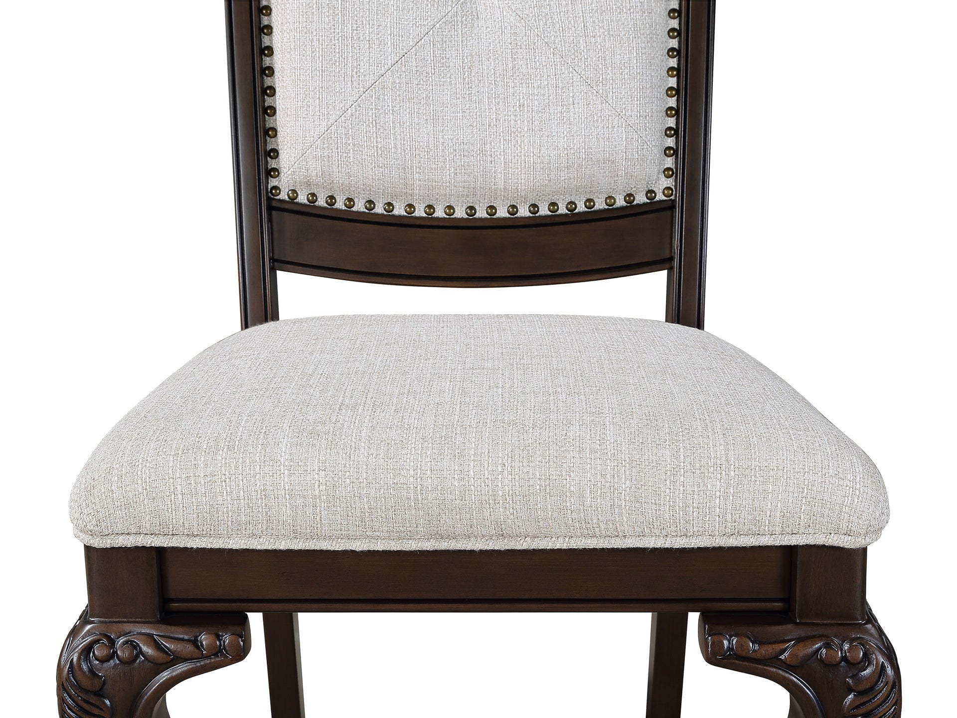 2pc Chairs Beautifully Detailed Frames Luxurious Upholstery Coffee Brown Solid Wood Dining Furniture