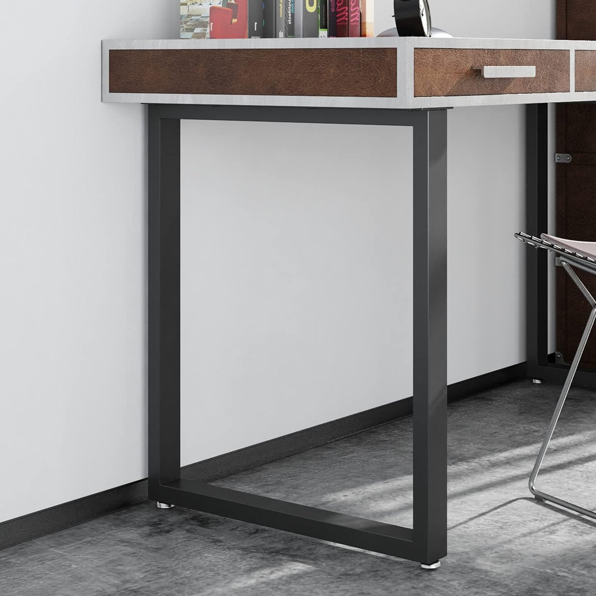 Metal Table Legs 28''x 24'' Heavy-Duty Desk Legs Industrial Furniture Legs for Dinning Table, Computer Table, Office Table (2Pcs)-Black